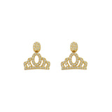 14K Yellow Gold Fancy Crown CZ Stud Earrings - Grace Fine Gold