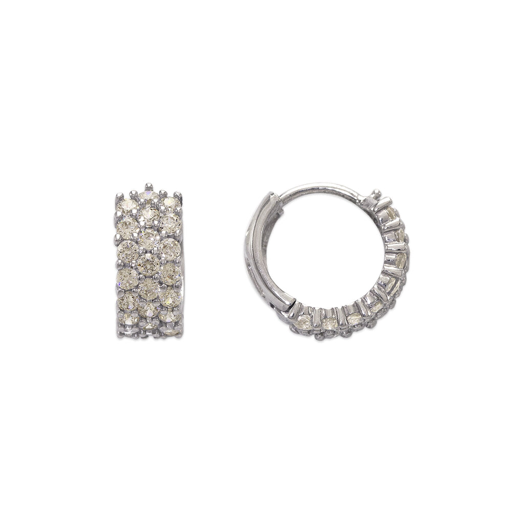 14K White Gold Fancy Huggie CZ Earrings 5x12mm - Grace Fine Gold