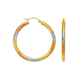 14K Gold 3mm Round Tube Tricolor Hoop Earrings - Grace Fine Gold