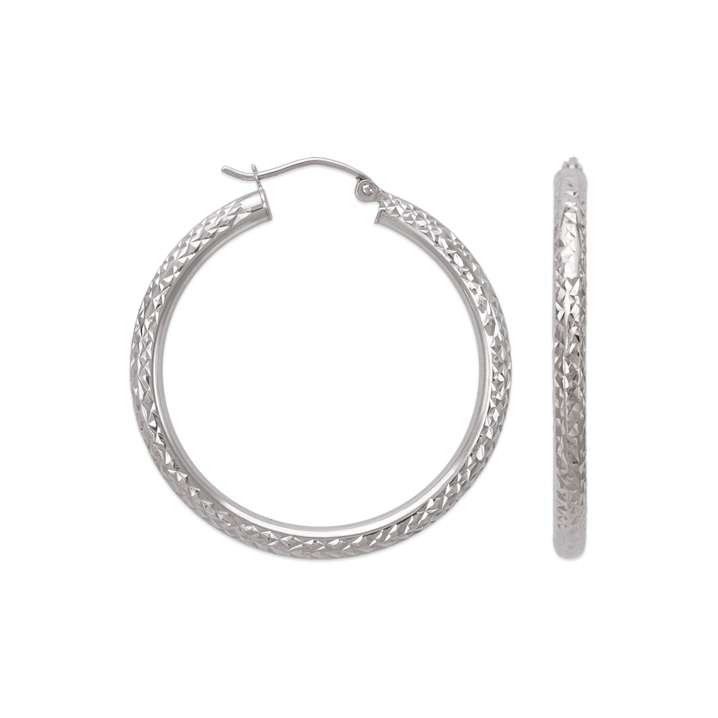 14K White Gold 3mm Round Tube Hoop Earrings - Grace Fine Gold