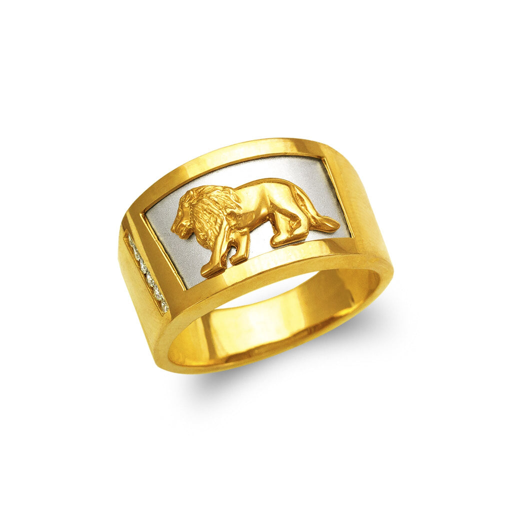 14K Yellow Gold  Men's Fancy Lion CZ Ring - Grace Fine Gold