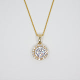 14K Yellow Gold 6mm Cubic Zirconia Halo Necklace - Grace Fine Gold
