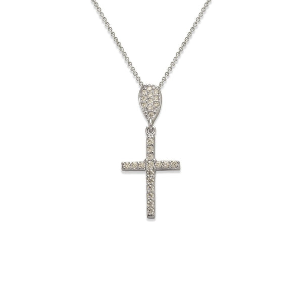14K White Fancy Cross CZ Necklace - Grace Fine Gold