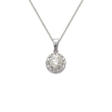 14K White Small Fancy Round Halo CZ Necklace - Grace Fine Gold