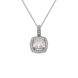 14K White Gold Fancy Cushion Cut CZ Necklace - Grace Fine Gold