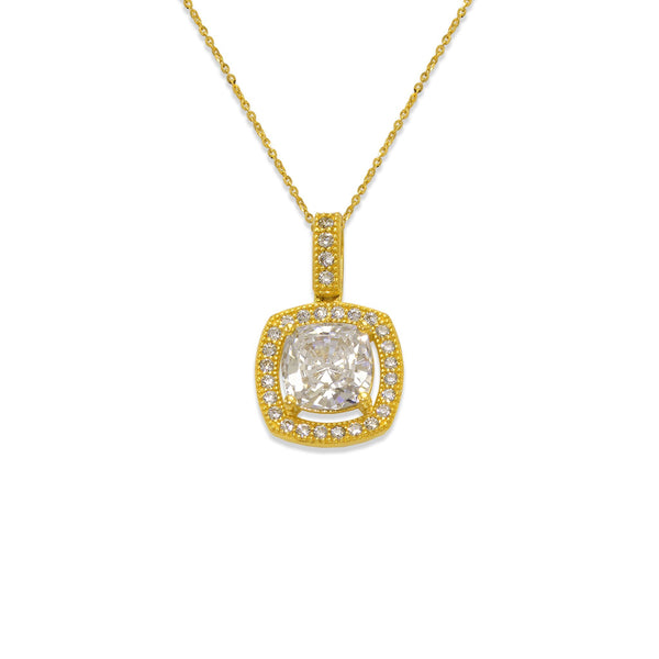 14K Yellow Gold Fancy Cushion Cut CZ Necklace - Grace Fine Gold
