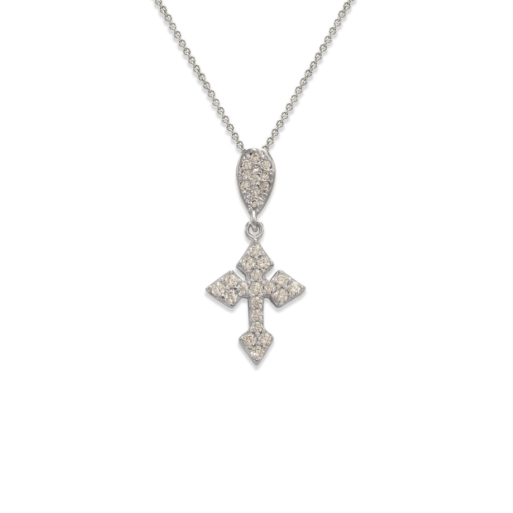 14K White Gold Fancy  Cross CZ Necklace - Grace Fine Gold