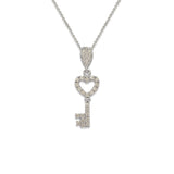 14K White Gold Fancy Heart Key CZ Necklace - Grace Fine Gold