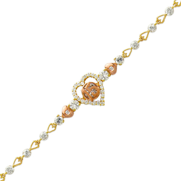 14K Gold 15Anos Heart CZ Set Bracelet - Grace Fine Gold