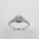 14K White Gold Ladies Fancy Solitaire Halo CZ Ring - Grace Fine Gold