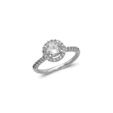 14K White Gold  Ladies Fancy Halo Solitaire CZ Ring - Grace Fine Gold