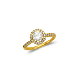 14K Yellow Gold Ladies Fancy Halo Solitaire CZ Ring Gold - Grace Fine Gold
