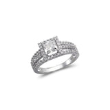 14K White Gold Ladies Princess Cut Halo Solitaire CZ Ring - Grace Fine Gold