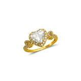 14K Yellow Gold Ladies Heart Halo Solitaire CZ Ring - Grace Fine Gold