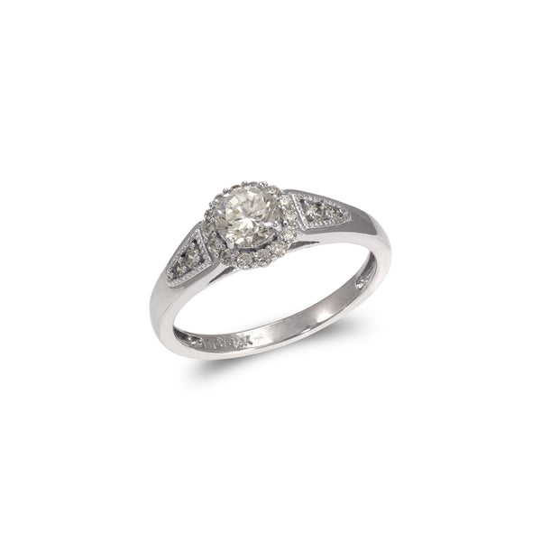 14K White Gold Ladies Solitaire Halo CZ Ring - Grace Fine Gold