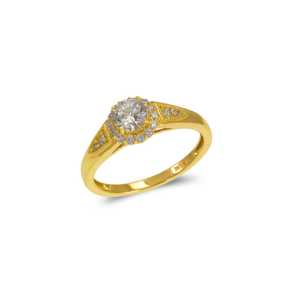 14K Yellow Gold Ladies Solitaire Halo CZ Ring - Grace Fine Gold