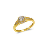 14K Yellow Gold Ladies Solitaire Halo CZ Ring - Grace Fine Gold