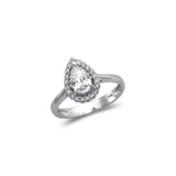14K White Gold Fancy Teardrop Solitaire CZ Ring - Grace Fine Gold