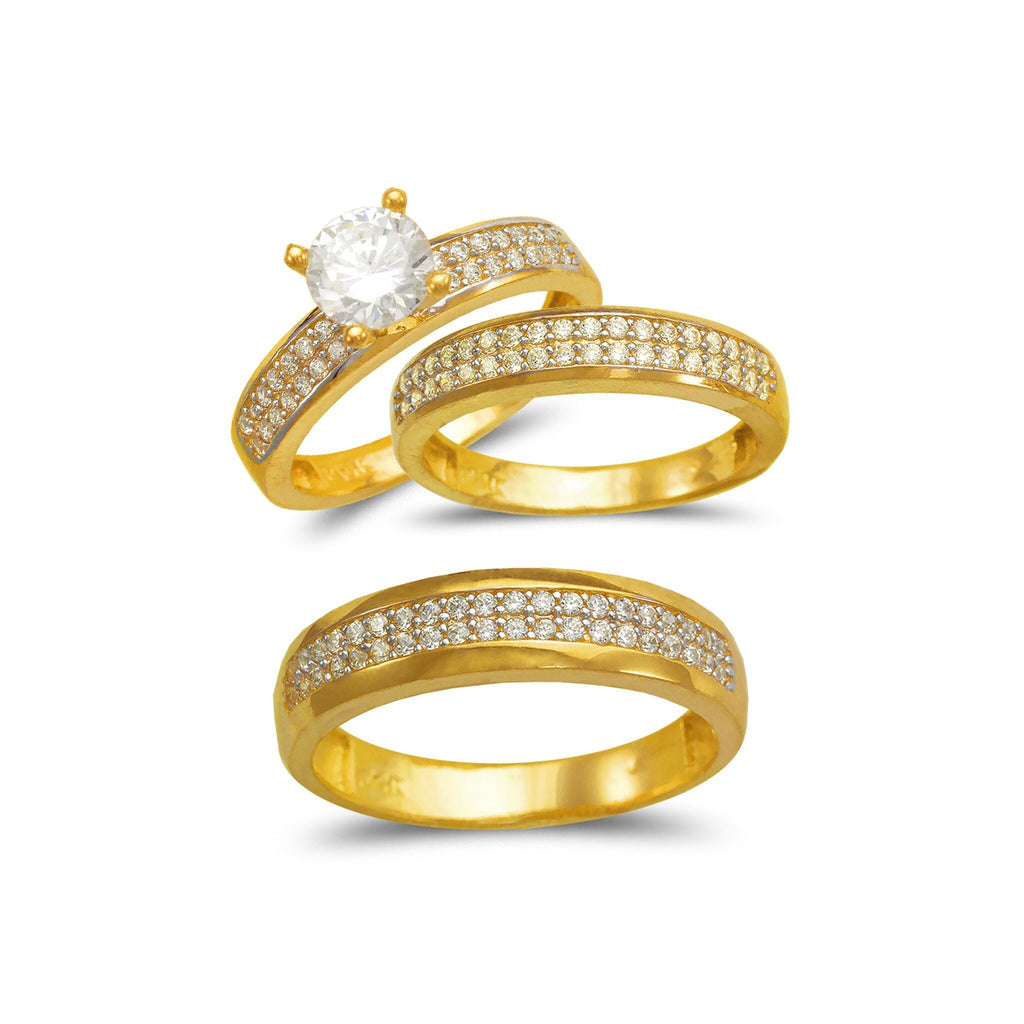 14K Yellow Gold Light Wedding Trio Ring Set - Grace Fine Gold