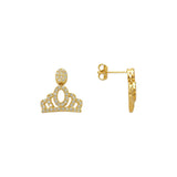 14K Yellow Gold Fancy Crown CZ Stud Earrings - Grace Fine Gold
