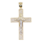 14K Gold Micro Pave CZ Two-Tone Men Crucifix Cross - Grace Fine Gold