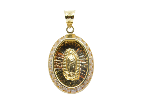14K Tri-Color D.C With CZ Virgin Mary Guadalupe Oval Charm - Grace Fine Gold