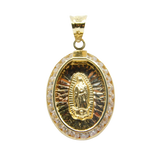 14K Tri-Color D.C With CZ Virgin Mary Guadalupe Oval Charm - Grace Fine Gold