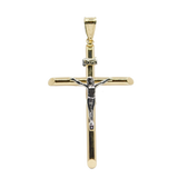 14K  Two-Tone Round Tube Jesus Cross Pendant - Grace Fine Gold