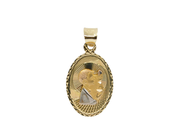 14K Tri-Color Gold Diamond-cut Communion Stamp Oval Charm - Grace Fine Gold