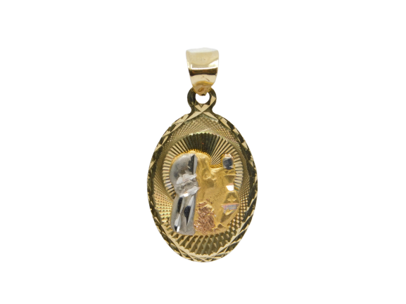 14K Tri-Color Gold Diamond-cut Communion Stamp Oval Charm - Grace Fine Gold