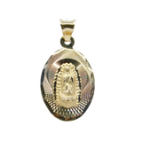 14K Tri-Color Diamond Cut Virgin Mary Guadalupe Oval Charm Pendant - Grace Fine Gold