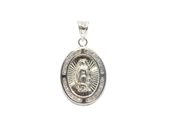 14K White Gold D.C With CZ Virgin Mary Guadalupe Charm - Grace Fine Gold