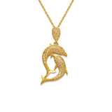 14K Yellow Gold Fancy Two Dolphin CZ Necklace - Grace Fine Gold