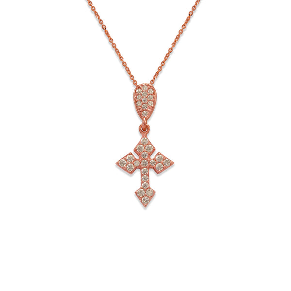 14K Rose Gold Fancy Cross CZ Necklace - Grace Fine Gold