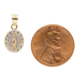 14K Tri-Color Gold with CZ Virgin Mary Guadalupe Oval Charm - Grace Fine Gold