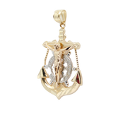 14K Tri-Color Gold Anchor Jesus Cross Charm Pendent - Grace Fine Gold