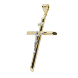 14K  Two-Tone Round Tube Jesus Cross Pendant - Grace Fine Gold