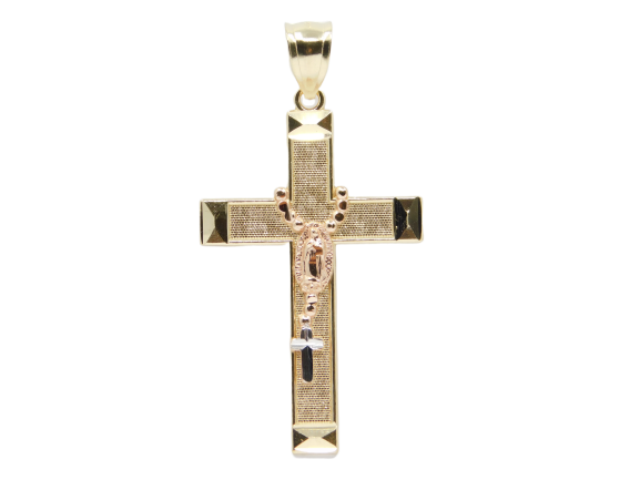 14K Gold Tri –Color Rosario Cross Charm - Grace Fine Gold