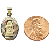14K Tri-Color Diamond Cut Virgin Mary Guadalupe Oval Charm Pendant - Grace Fine Gold