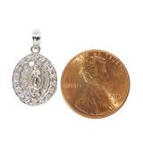 14K White Gold with CZ Virgin Mary Guadalupe Oval Pendent - Grace Fine Gold