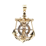 14K Tri-Color Gold Anchor Jesus Cross Charm Pendent - Grace Fine Gold