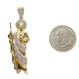 14K Yellow Gold Micro Pave CZ San Judas Tateo Mens Charm - Grace Fine Gold