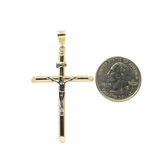 14K  Two-Tone Round Tube Jesus Cross Pendant - Grace Fine Gold