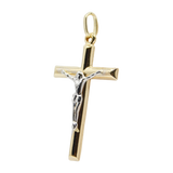 14K  Two-Tone Round Tube Jesus Cross Pendant - Grace Fine Gold