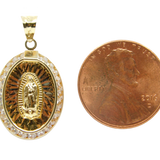 14K Tri-Color D.C With CZ Virgin Mary Guadalupe Oval Charm - Grace Fine Gold