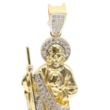 14K Yellow Gold Micro Pave CZ San Judas Tateo Mens Charm - Grace Fine Gold