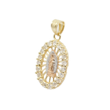 14K Tri-Color Gold with CZ Virgin Mary Guadalupe Oval Charm - Grace Fine Gold