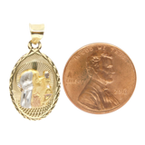 14K Tri-Color Gold Diamond-cut Communion Stamp Oval Charm - Grace Fine Gold