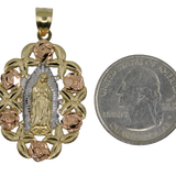 14k Tri-Color Rose and Guadalupe Pendent - Grace Fine Gold
