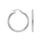 14K White Gold 3mm Round Tube Hoop Earrings - Grace Fine Gold